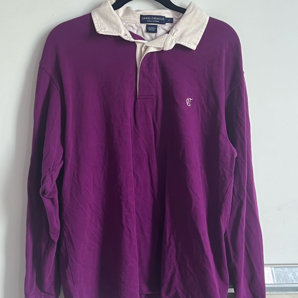 Daniel Cremieux Men's Plum and Cream Long Sleeve Rugby Shirt